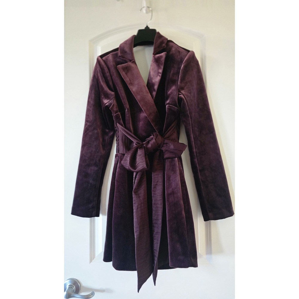Express Long Sleeve Purple Velvet Romper Tie Waist Open Back Size 2